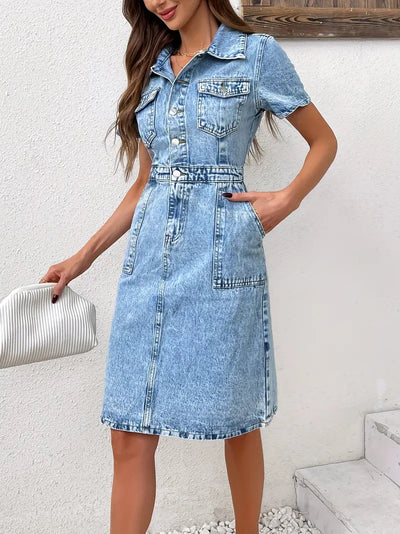 Fudus | Slim Fit Jeanskleid Mit Kurzen Ärmeln Für Frauen