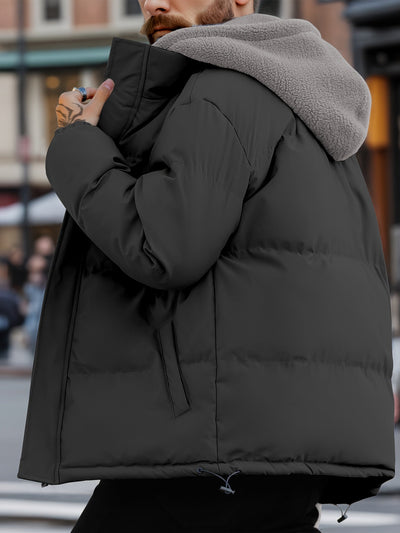 Lässige Kapuzen-Daunen-Steppjacke mit Taschen für Herren | Ideal für den Winter