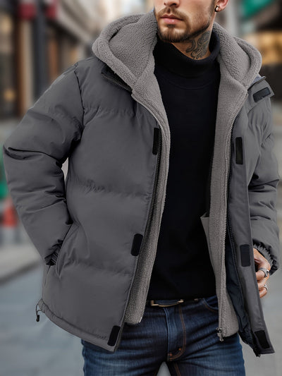 Lässige Kapuzen-Daunen-Steppjacke mit Taschen für Herren | Ideal für den Winter