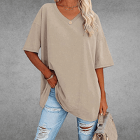 Mia | Damen Oversized V-Ausschnitt Hemd in Beige