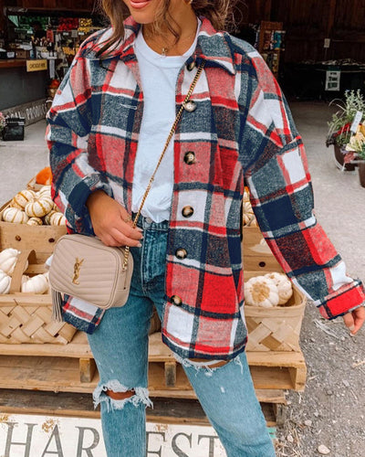 Vivien™ - Lässige Jacke mit Karomuster und Knopfleiste