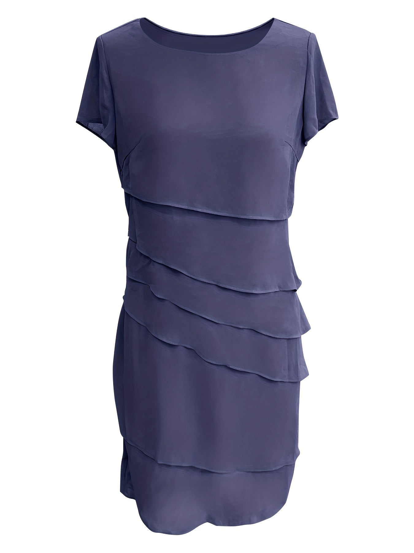 Stilvolles Kleid mit Schichtverzierungen, Rundhalsausschnitt und kurzen Ärmeln für Damen | Ideal für den Sommer