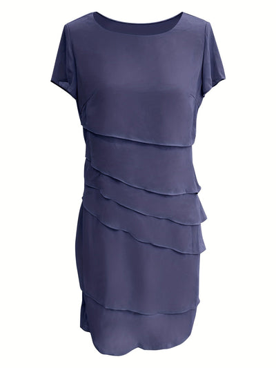 Stilvolles Kleid mit Schichtverzierungen, Rundhalsausschnitt und kurzen Ärmeln für Damen | Ideal für den Sommer