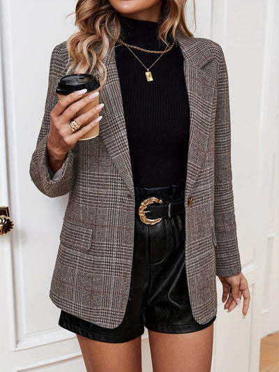 Stilvoller Langer Blazer Mit Reverskragen Und Karomuster Für Damen |  Ideal für das tägliche Tragen