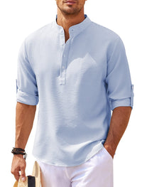 Cormac | Herren Leinenhemd Langarm Klassisch Elegant Sommer Business in Blau