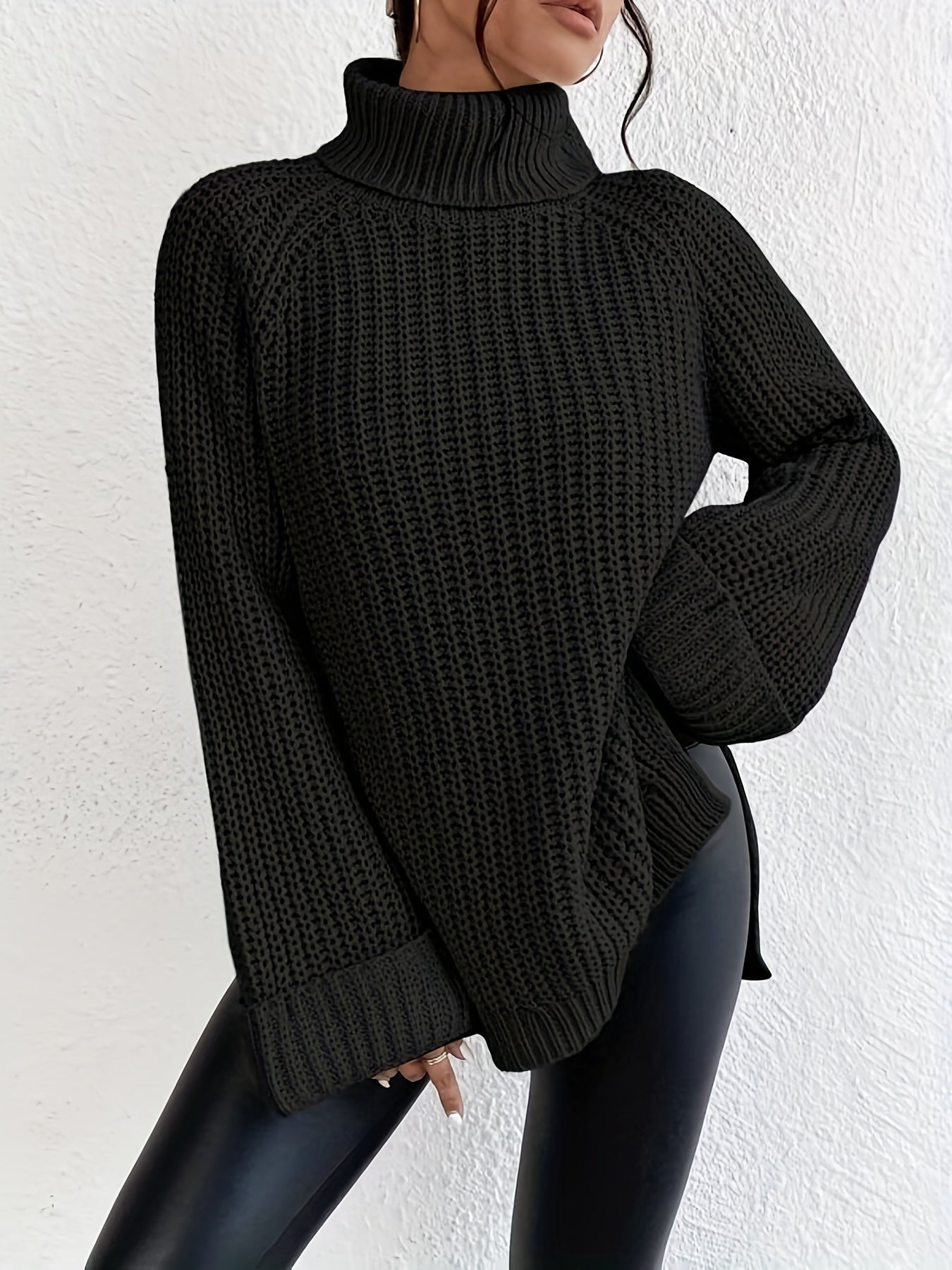 Lässiger Pullover mit Raglanärmeln und Rollkragenpullover