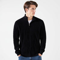 Lukas | Klassischer Strickpullover mit Half-Zip in Schwarz