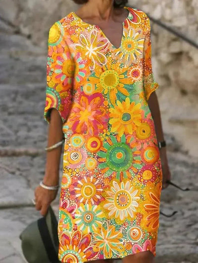 Hannah – kleid mit v-ausschnitt und blumendruck