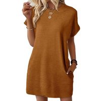 Clariss | Damen T-Shirt Kleid Kurzarm Rundhals Mini Sommer in Dunkelbraun