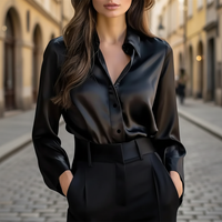 Isabelle | Damen Satinbluse Langarm Luxuriös Elegant Business Feminin in Schwarz