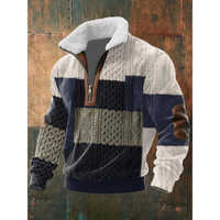 Ibrahima – Fleece Rollkragen Pullover Mit Reißverschluss in Grün-Weiß