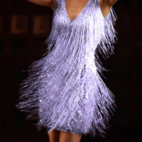 Mégane - Damenkleid mit Fransen für Cocktailabende in Violett