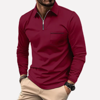 Herren Langarm-Polohemd mit Brusttasche in Bordeaux