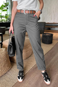 MATHILDA | ELEGANTE, FIGURSCHMEICHELNDE HOSE MIT STREIFEN in Grau