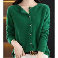 Miriam | Damen Bequem Woll Strickjacke in Grün