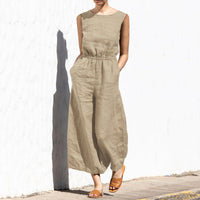 Gerader Jumpsuit mit Falten am Revers ohne Gürtel - Nora in Khaki