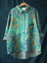 Rosa | Aquarell Blumen Oversized Hemdbluse in Türkis