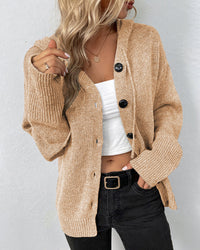 Mia | Damen Kapuzenstrickjacke mit Knöpfen in Khaki