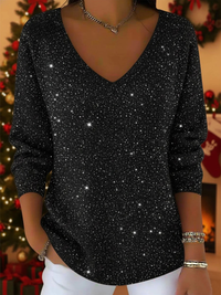 Falyn – Eleganter Pullover Mit V-Ausschnitt Und Glitzer in Schwarz