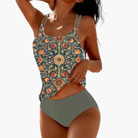 Dam Tankini Bikini Set – Bohemian Stil für Strand und Pool in Grün