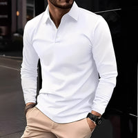 Deacon - Bequemes Langarm-Poloshirt in Weiß