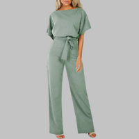 Amber | Damen Overall Fledermausärmel Bindegürtel Weites Bein in Mintgrün