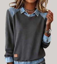 Ravit - Denim Strickoberteil Mit Langen Ärmeln in Grau