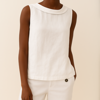 Franziska | Damen Ärmelloses Top Rollkragen Locker Modern Casual Urban in Weiß