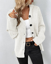 Mia | Damen Kapuzenstrickjacke mit Knöpfen in Weiß