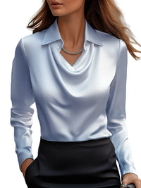 Dionne | Damen Satinbluse Langarm Elegant Luxuriös Business Feminin in Blau