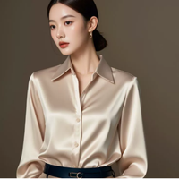 Elegantes Satin-Hemdblusenshirt für Damen | Lange Ärmel in Weiß