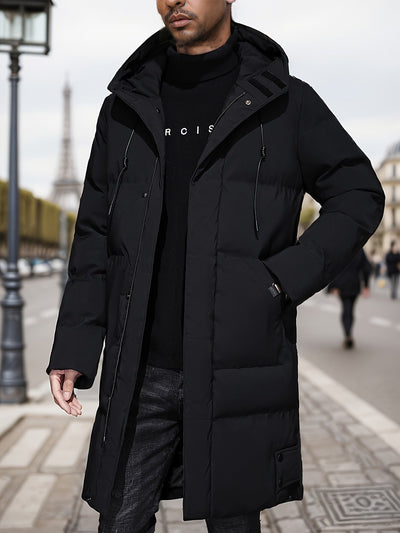 Warmer schwarzer Steppmantel mit Kapuze für Herren | Ideal für den Winter