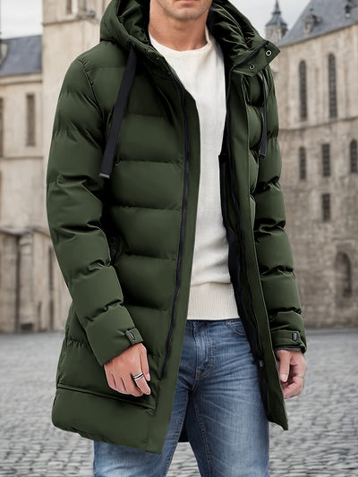 Eleganter Baumwoll-Steppmantel mit Kapuze und großer Tasche für Herren | Ideal für den Winter