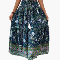 Damen Boho Lange Blumige Elegante Sommermode Rock mit Taschen in Grün