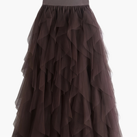 Damenrock Elegante Mehrlagige Volant Romantisches Festkleid in Braun
