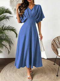 Damen Midikleid mit V-Ausschnitt in Blau
