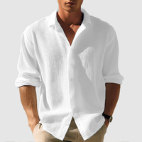 Kai | Herren Sommer Langarmhemd Knopfleiste Leicht Casual Modern in Weiß