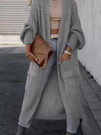 Damen Maxi Cardigan mit langen Ärmeln und Taschen in Grau