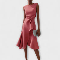 Aurélie | Damen Ärmelloses Midikleid Drapiert Asymmetrisch Elegant Modern in Rosa