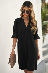 Flora | Damen Kleid Entspannt Komfort Casual Feminin Sommer Leicht in Schwarz