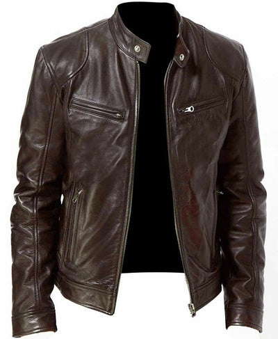 Casual Vegane Lederjacke mit Stehkragen für Herren | Ideal für den Winter