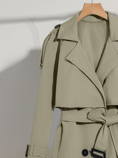 Latina | Damen Langer Doppelknopf-Trenchcoat mit Taillengürtel – Elegante Passform