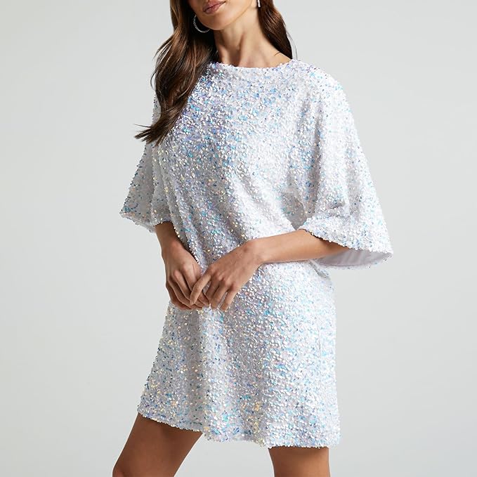 Normandi | Kleid mit Glitterpailletten und weiten Ärmeln