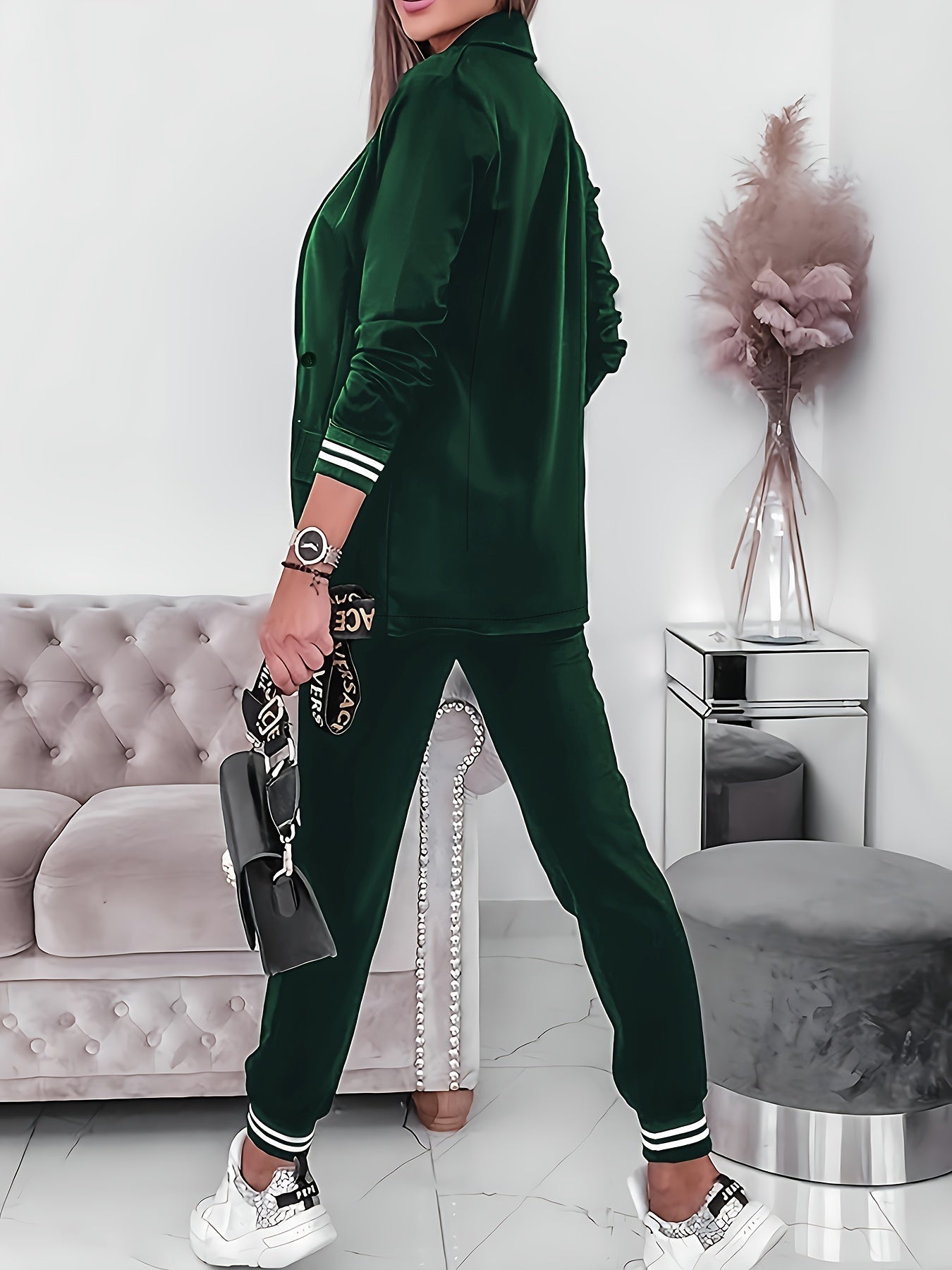 Stylischer Blazer Set mit Kontrastbesatz und Knopfleiste für Damen | Ideal für jeden Tag