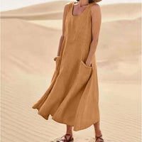 Tina™ - Sommer Leinenkleid in Braun