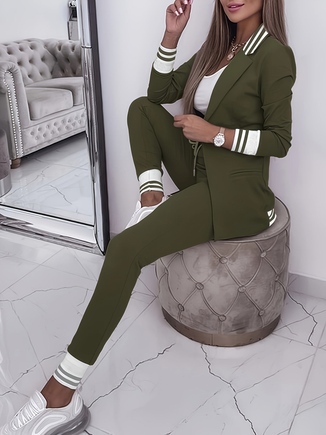 Stylisches Blazer Set mit langen Ärmeln und lässigen Hosen für Damen | Ideal für jeden Tag
