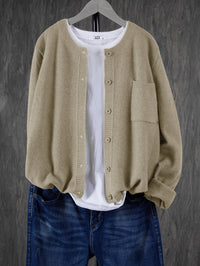 Eugenia | Damen Rundhals-Cardigan mit Knöpfen und Tasche in Aprikose