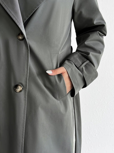 Lässiger Einfarbiger Dunkelgrauer Gürtel Trenchcoat für Damen | Ideal für den Winter
