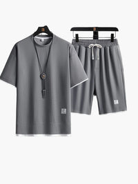 Herren-Freizeitset mit Kurzarmhemd und Shorts in Grau