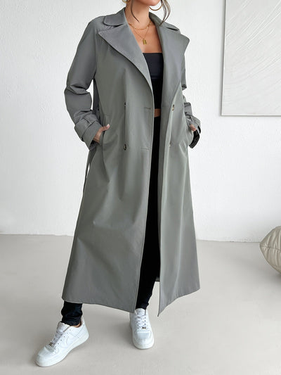 Lässiger Einfarbiger Dunkelgrauer Gürtel Trenchcoat für Damen | Ideal für den Winter